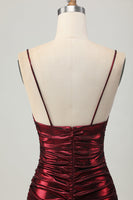 Load image into Gallery viewer, Burgundy Spaghetti Straps Ruched Tight Short Metallic Homecoming Dress