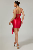 Load image into Gallery viewer, Sparkly Red Corset Beaded Tight Short Homecoming Dress with Bow