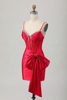 Load image into Gallery viewer, Sparkly Red Corset Beaded Tight Short Homecoming Dress with Bow