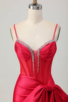 Load image into Gallery viewer, Sparkly Red Corset Beaded Tight Short Homecoming Dress with Bow
