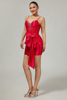 Load image into Gallery viewer, Sparkly Red Corset Beaded Tight Short Homecoming Dress with Bow
