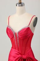Load image into Gallery viewer, Sparkly Red Corset Beaded Tight Short Homecoming Dress with Bow