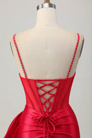 Load image into Gallery viewer, Sparkly Red Corset Beaded Tight Short Homecoming Dress with Bow