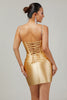Load image into Gallery viewer, Sparkly Golden Satin Tight Short Corset Homecoming Dress with Beading