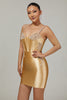 Load image into Gallery viewer, Sparkly Golden Satin Tight Short Corset Homecoming Dress with Beading