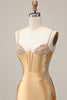 Load image into Gallery viewer, Sparkly Golden Satin Tight Short Corset Homecoming Dress with Beading