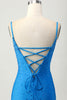 Load image into Gallery viewer, Sparkly Blue Cut Out Beaded Tight Short Homecoming Dress with Drapes