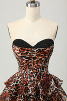 Load image into Gallery viewer, Khaki Leopard Print Strapless Corset Short Homecoming Dress with Ruffles