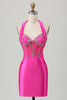 Load image into Gallery viewer, Sparkly Royal Blue Halter Corset Tight Short Homecoming Dress with Rhinestones