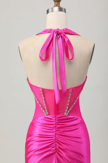 Sparkly Royal Blue Halter Corset Tight Short Homecoming Dress with Rhinestones