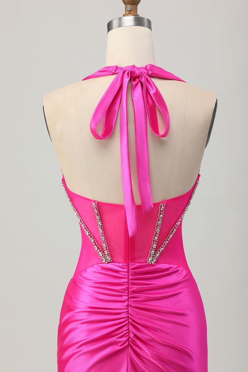 Load image into Gallery viewer, Sparkly Royal Blue Halter Corset Tight Short Homecoming Dress with Rhinestones