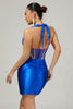 Load image into Gallery viewer, Sparkly Fuchsia Halter Corset Tight Short Homecoming Dress with Rhinestones