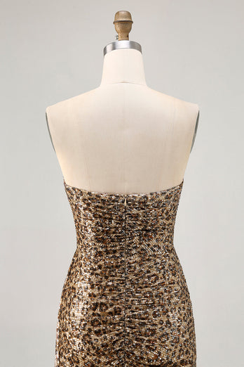 Sparkly Khaki Sequin Leopard Printed Short Tight Homecoming Dress