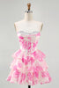 Load image into Gallery viewer, Sparkly Floral Fuchsia Sweetheart Corset Short Homecoming Dress