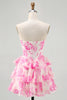 Load image into Gallery viewer, Sparkly Floral Fuchsia Sweetheart Corset Short Homecoming Dress