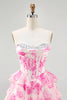 Load image into Gallery viewer, Sparkly Floral Fuchsia Sweetheart Corset Short Homecoming Dress