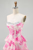 Load image into Gallery viewer, Sparkly Floral Fuchsia Sweetheart Corset Short Homecoming Dress