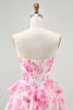 Load image into Gallery viewer, Sparkly Floral Fuchsia Sweetheart Corset Short Homecoming Dress