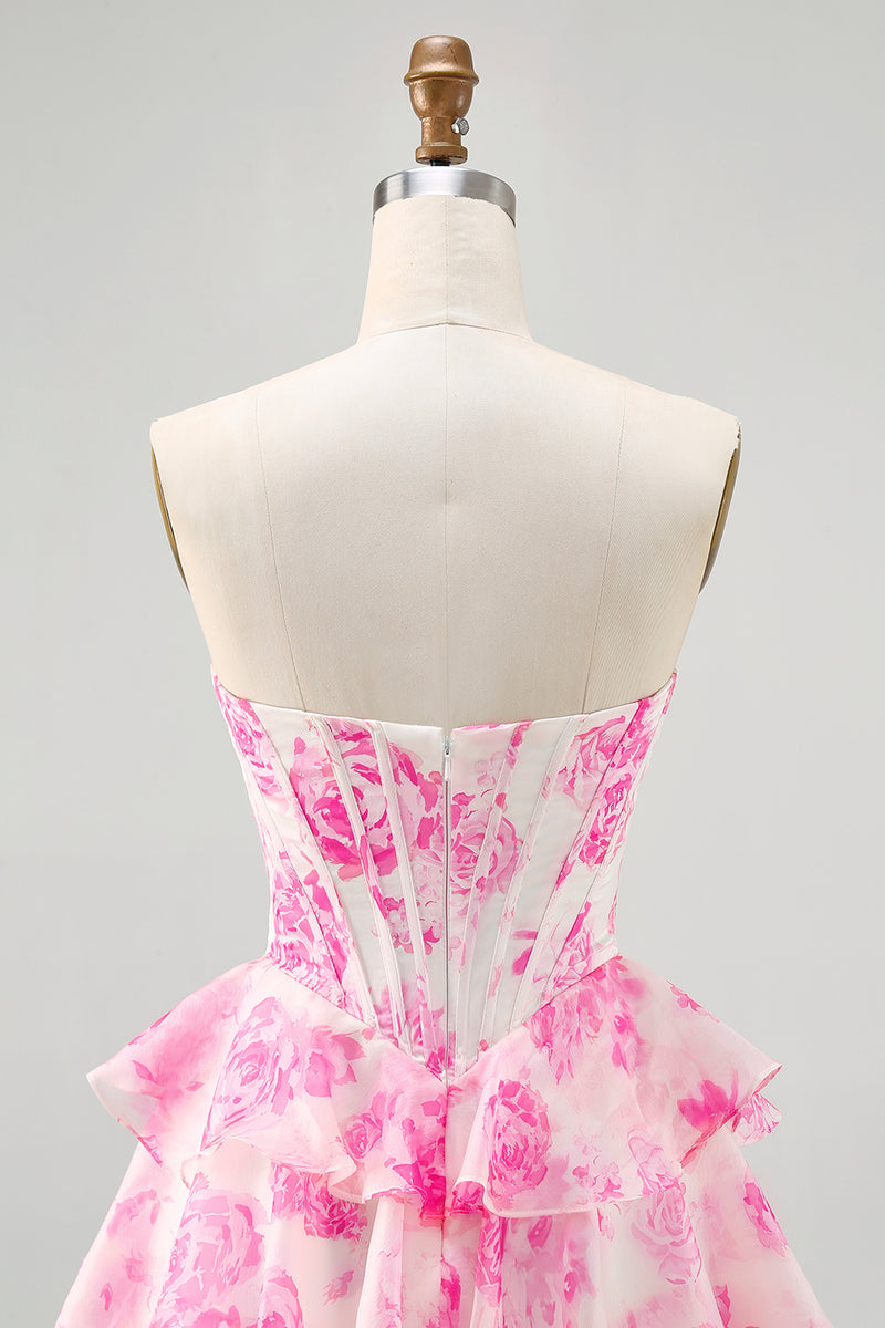 Load image into Gallery viewer, Sparkly Floral Fuchsia Sweetheart Corset Short Homecoming Dress