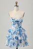 Load image into Gallery viewer, Sparkly Floral Fuchsia Sweetheart Corset Short Homecoming Dress