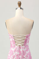 Load image into Gallery viewer, Pink Floral Jacquard Detachable Sleeves Strapless Tight Short Homecoming Dress