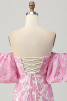 Load image into Gallery viewer, Pink Floral Jacquard Detachable Sleeves Strapless Tight Short Homecoming Dress