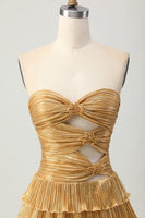 Load image into Gallery viewer, Sparkly Golden Metallic Sweetheart Floral Short Homecoming Dress with Keyholes