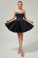 Load image into Gallery viewer, Sparkly Black Corset Satin Short Homecoming Dress with Bow