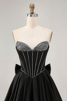 Load image into Gallery viewer, Sparkly Black Corset Satin Short Homecoming Dress with Bow