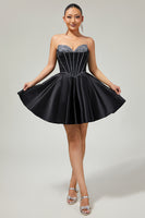 Load image into Gallery viewer, Sparkly Black Corset Satin Short Homecoming Dress with Bow