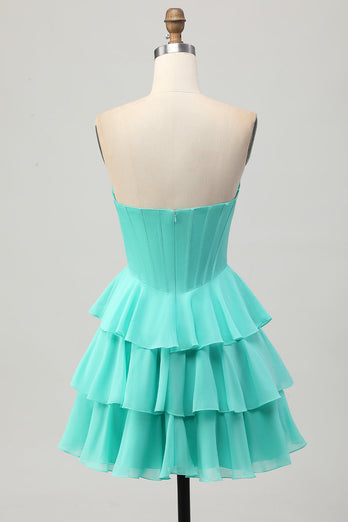 Sparkly Green Sweetheart Corset Ruffled Short Homecoming Dress with Beading