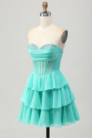 Load image into Gallery viewer, Sparkly Green Sweetheart Corset Ruffled Short Homecoming Dress with Beading