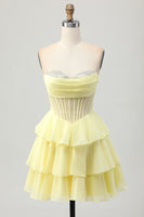Load image into Gallery viewer, Sparkly Yellow Ruffled Corset Sweetheart Short Homecoming Dress with Beading