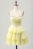 Load image into Gallery viewer, Sparkly Green Sweetheart Corset Ruffled Short Homecoming Dress with Beading
