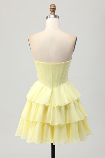 Sparkly Green Sweetheart Corset Ruffled Short Homecoming Dress with Beading