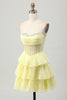 Load image into Gallery viewer, Sparkly Yellow Ruffled Corset Sweetheart Short Homecoming Dress with Beading