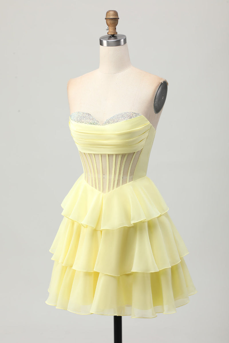Load image into Gallery viewer, Sparkly Green Sweetheart Corset Ruffled Short Homecoming Dress with Beading