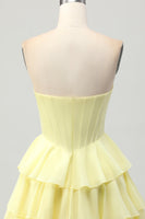 Load image into Gallery viewer, Sparkly Yellow Ruffled Corset Sweetheart Short Homecoming Dress with Beading