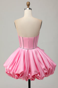 Sparkly Pink Strapless Corset Short Homecoming Dress with Rhinestones