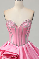 Load image into Gallery viewer, Sparkly Pink Strapless Corset Short Homecoming Dress with Rhinestones