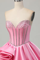 Load image into Gallery viewer, Sparkly Pink Strapless Corset Short Homecoming Dress with Rhinestones