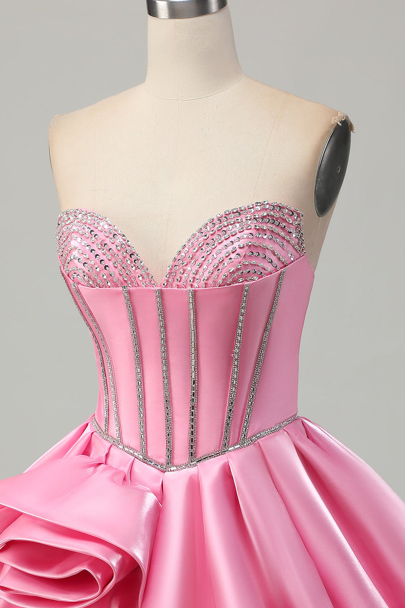 Load image into Gallery viewer, Sparkly Pink Strapless Corset Short Homecoming Dress with Rhinestones