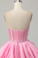 Load image into Gallery viewer, Sparkly Pink Strapless Corset Short Homecoming Dress with Rhinestones