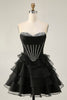 Load image into Gallery viewer, Sparkly Black Tiered Short Corset Homecoming Dress with Beading