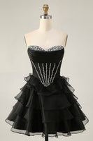 Load image into Gallery viewer, Sparkly Black Tiered Short Corset Homecoming Dress with Beading