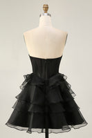 Load image into Gallery viewer, Sparkly Black Tiered Short Corset Homecoming Dress with Beading