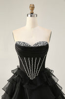 Load image into Gallery viewer, Sparkly Black Tiered Short Corset Homecoming Dress with Beading