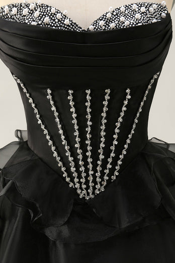 Sparkly Black Tiered Short Corset Homecoming Dress with Beading