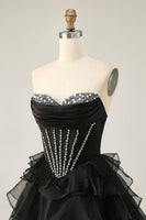 Load image into Gallery viewer, Sparkly Black Tiered Short Corset Homecoming Dress with Beading