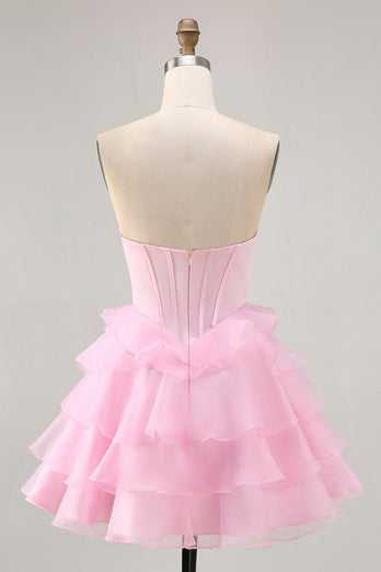 Sparkly Black Tiered Short Corset Homecoming Dress with Beading